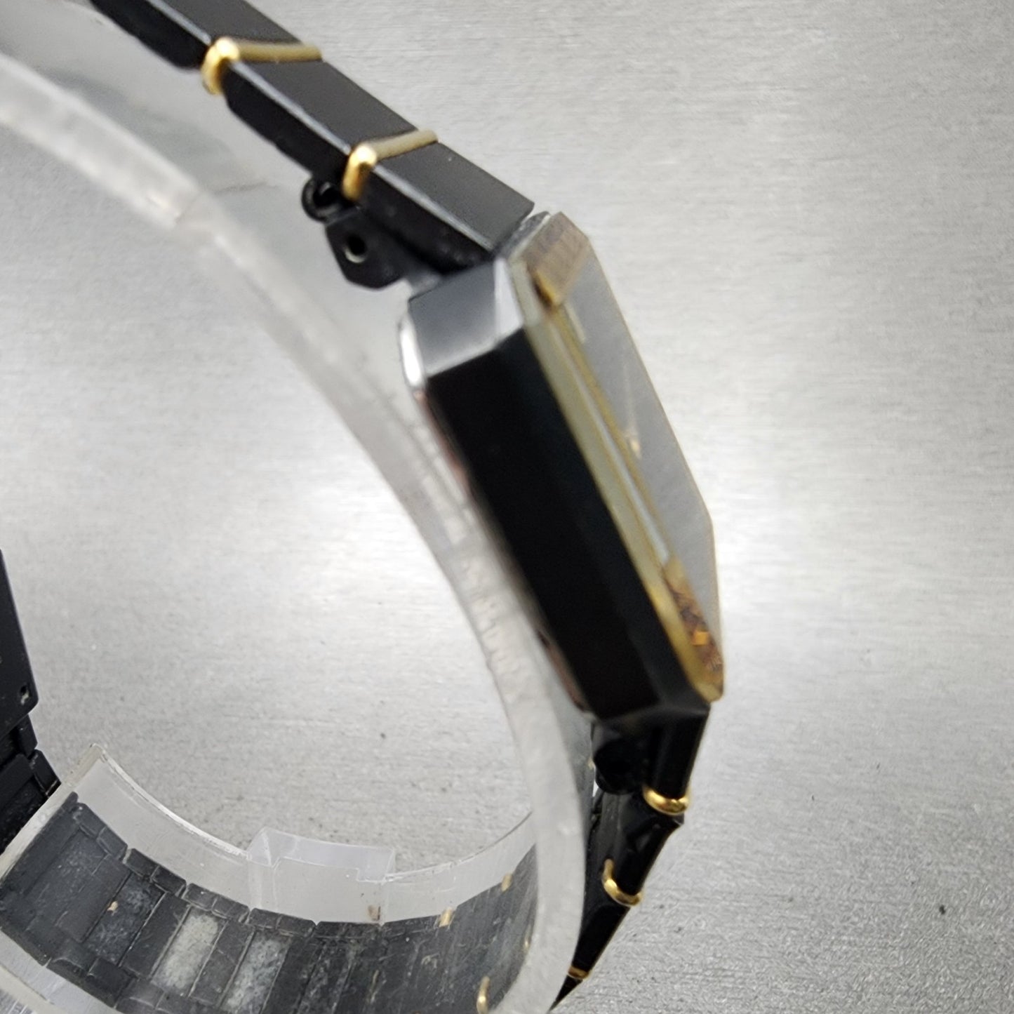 Pulsar Tank Watch Women 17mm Black Dial Black Gold Tone Rectangle New battery3