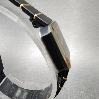 Pulsar Tank Watch Women 17mm Black Dial Black Gold Tone Rectangle New battery3