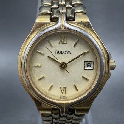 Bulova Watch Women 24mm Champagne Dial Gold Tone Date 97N02 New Battery1