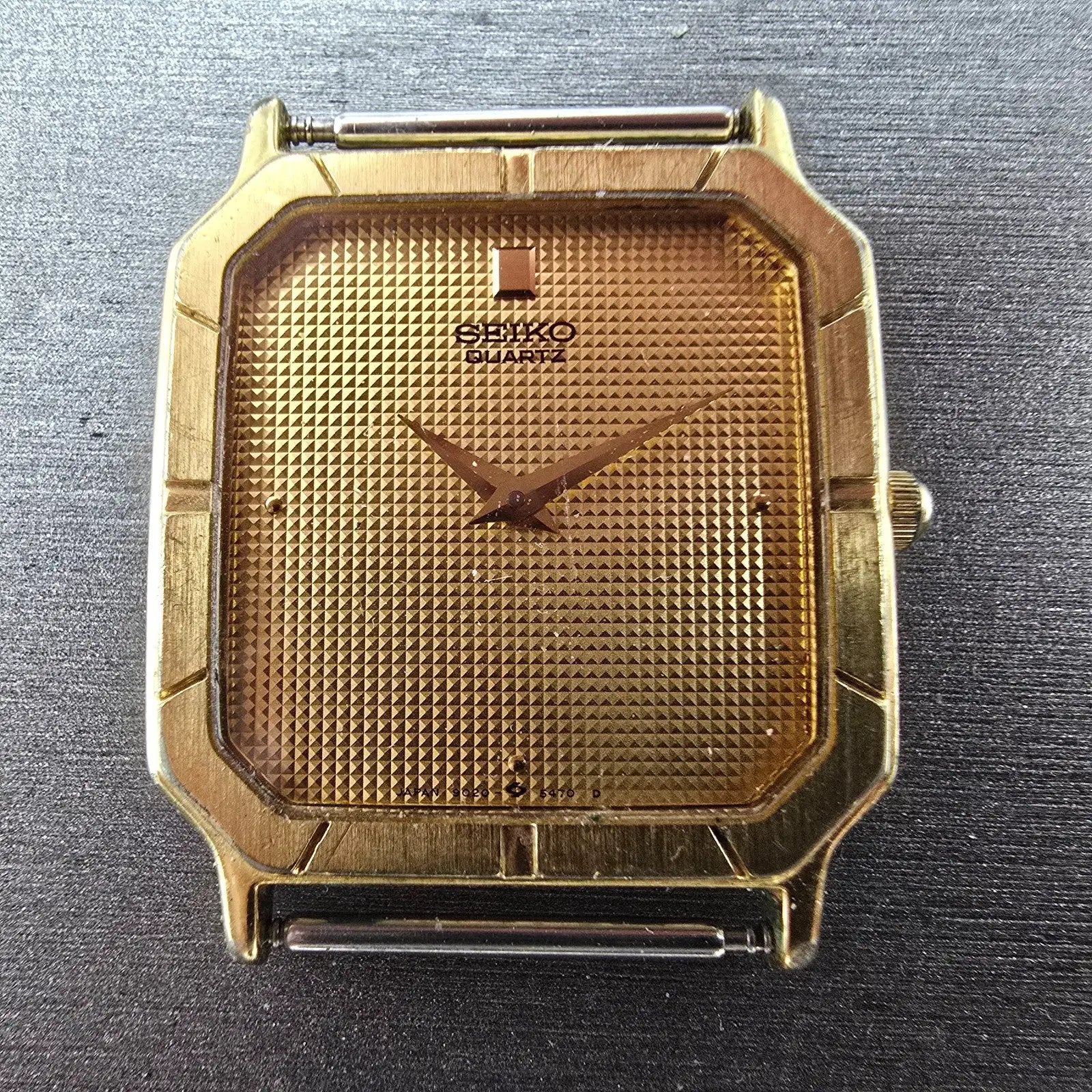 Seiko Tank Watch Men 28mm Champagne Dial Gold Tone Rectangle 9020-5320 PARTS VTG2