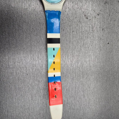 Swatch NAB LIGHT Watch Women Blue Dial White Case Round LW118 New Battery VTG11