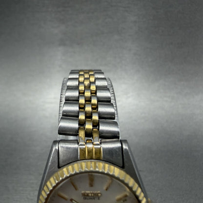 Seiko SQ Watch Women 24mm White Dial Two Tone Daydate 3y03-0169 New Battery TZ04