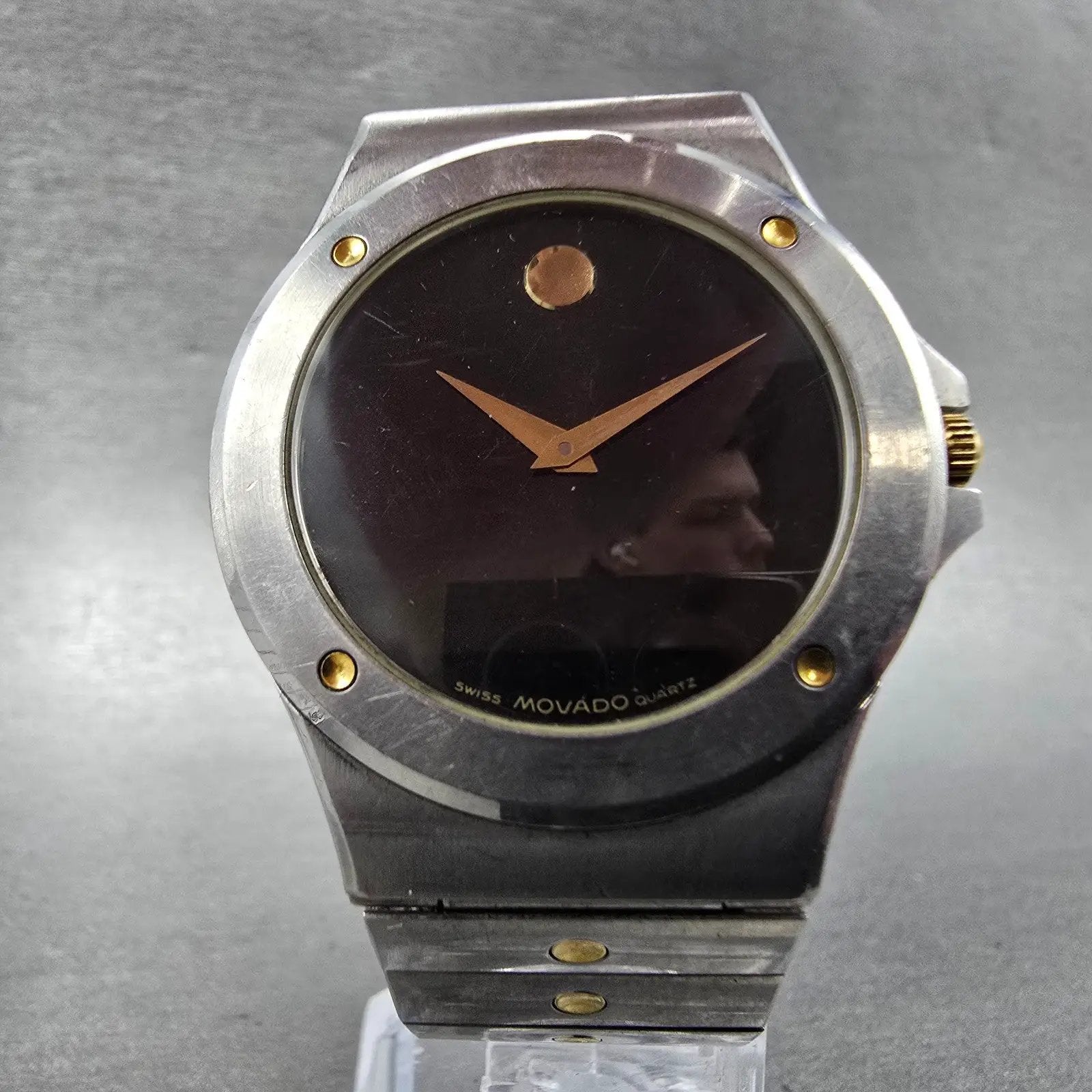 Movado Museum Watch Men 34mm Black Dial Two Tone Round 86.A2.877.2 New Battery5