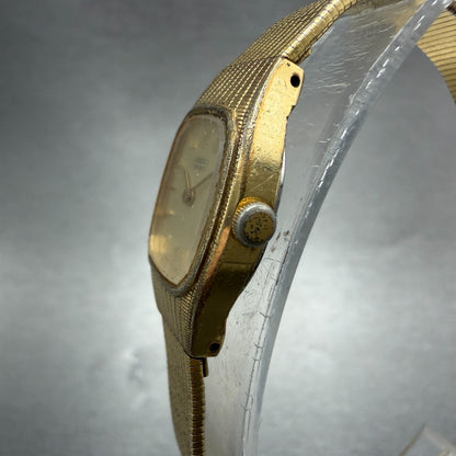 Seiko Watch Women 16mm Champagne Dial Gold Tone Rectangle 2C20-5560 New Battery2