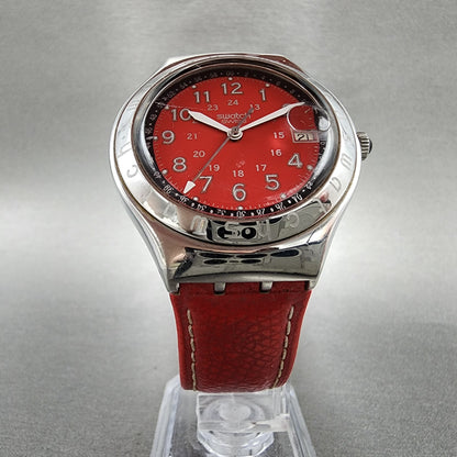 Swatch Irony Happy Joe Red Watch Men 37mm Red Dial Steel Date Round New Battery5