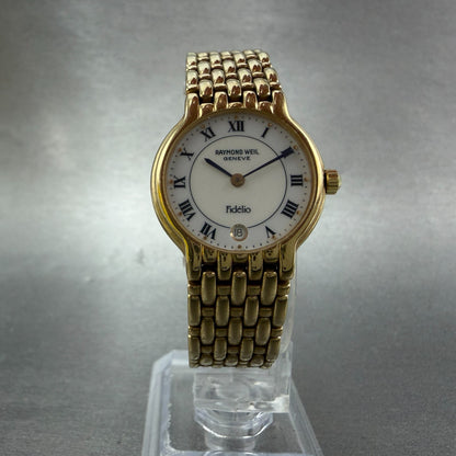 Raymond Weil Watch Women 24mm White Dial Gold Plated Date Round 4702 New Battery5