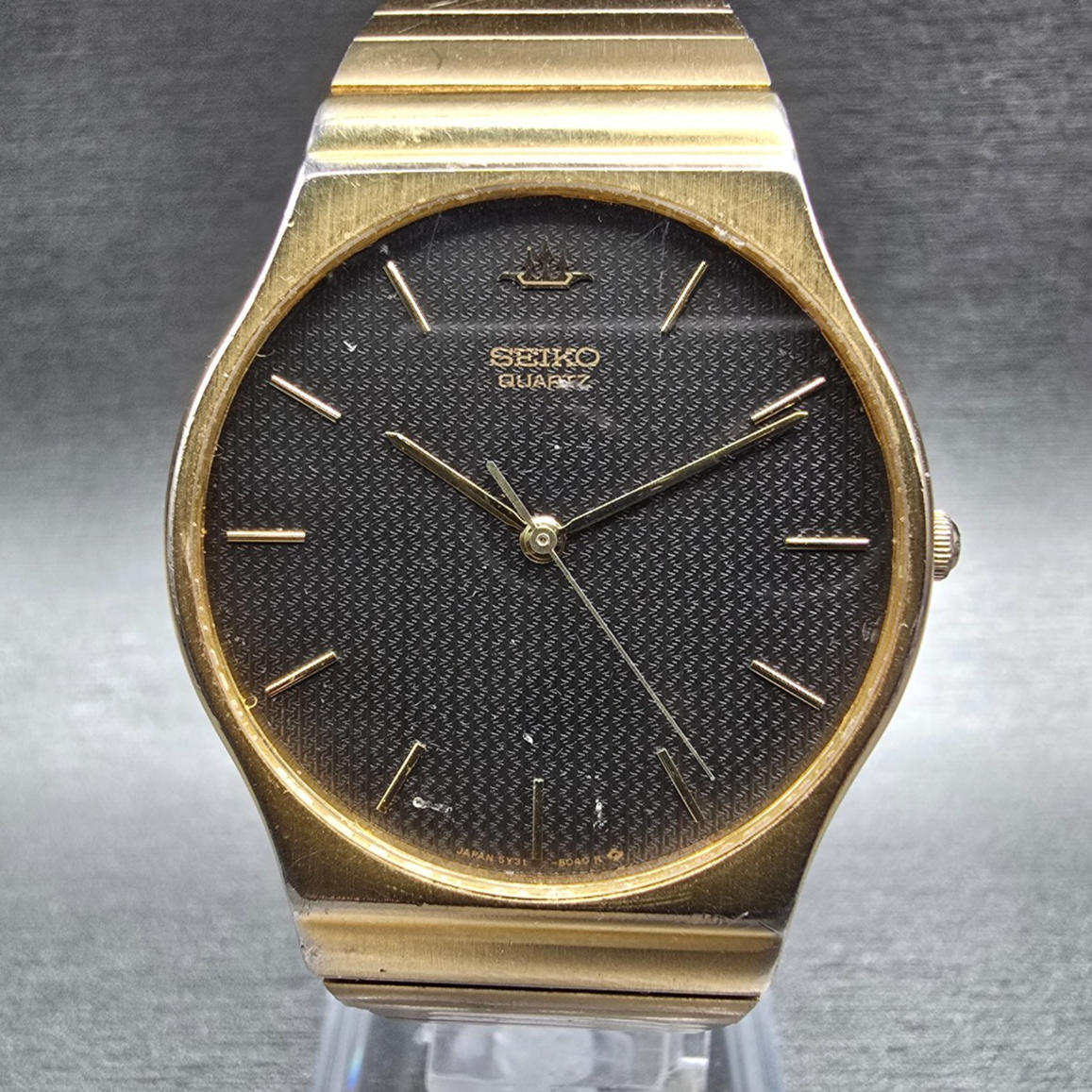 Seiko Watch Men 32mm Brown Dial Gold Tone Round 5Y31-8000 New Battery Vintage0