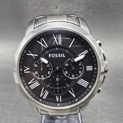 Fossil Grant Chronograph Watch Men 44mm Black Dial Silver Tone FS4736 NewBattery0