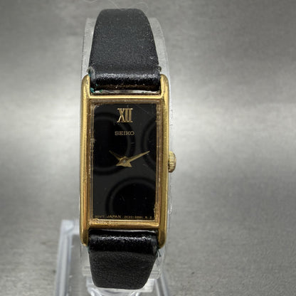 Seiko Tank Watch Women 13mm Black Dial Gold Tone Rectangle 2e206129 New Battery0
