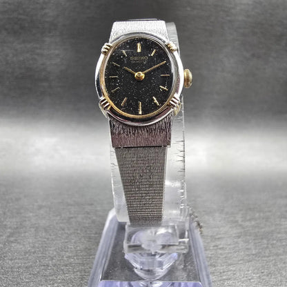 Seiko Watch Women 17mm Black Dial Two Tone Oval 5420-5159 New Battery Vintage5