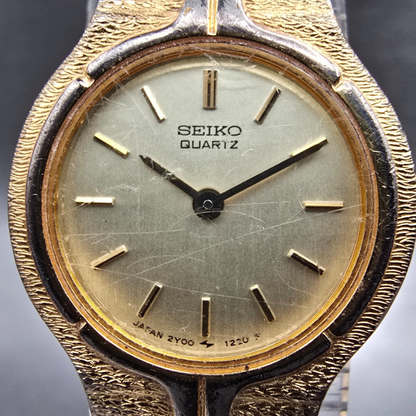 Seiko Watch Women 19mm Champagne Dial Gold Tone Round 2Y00-0189 New Battery1