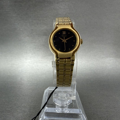 Seiko Watch Women  19mm Black Dial Gold Tone Round V4010099 New Batt NOS W/Box6
