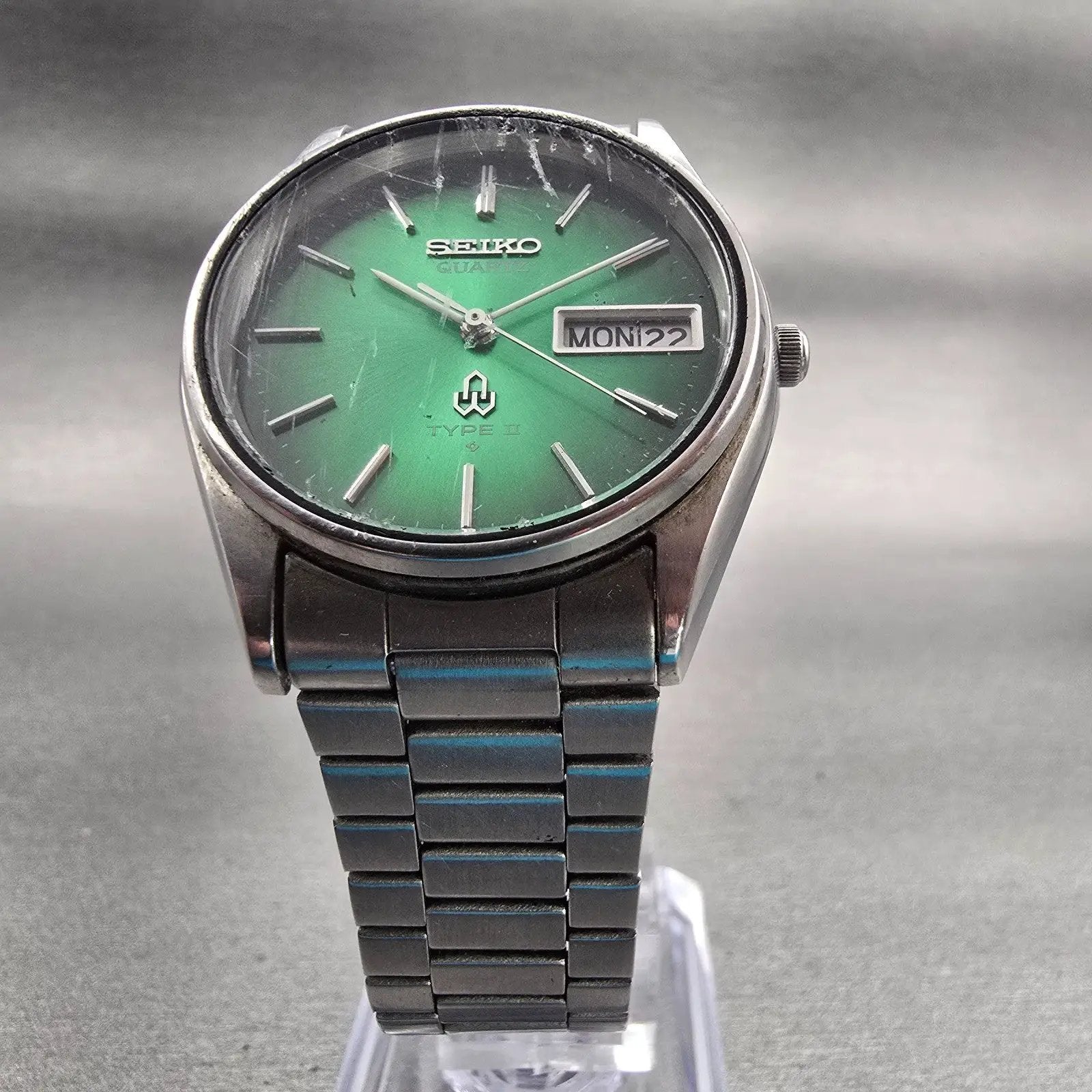 Seiko Type II Watch Men 33mm Green Dial Silver Tone Daydate 8223-6030 New Batt5