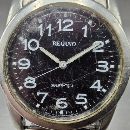 Citizen Reguno Watch Men 37mm Black Dial Silver Tone Solar Round Runs E0311