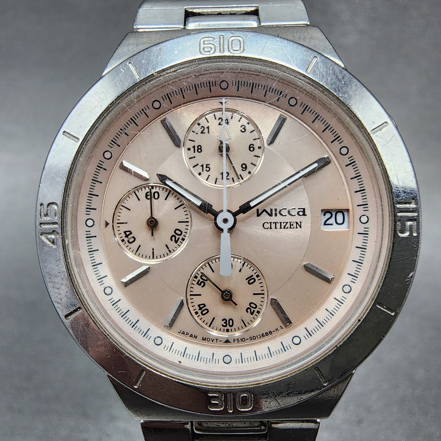 Citizen WICCA Chronograph Watch Women 32mm Pink Dial Silver Tone Date NewBattery1