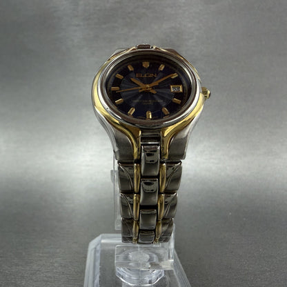 Elgin Watch Women 27mm Blue Dial Two Tone Date Round Bracelet New Battery5