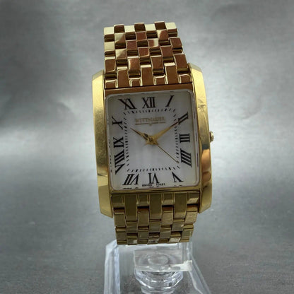 Wittnauer Tank Watch Men 26mm White Dial Gold Tone Rectangle 11A01 New Battery5