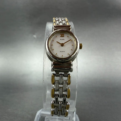 Seiko Alba Watch Women 15mm Silver Dial Two Tone Oval Y520-5070 New Battery5