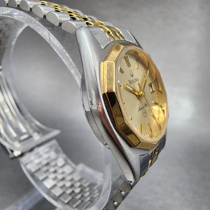 Bulova Marine Star Watch Women 24mm Gold Dial Two Tone Date Round New Battery3