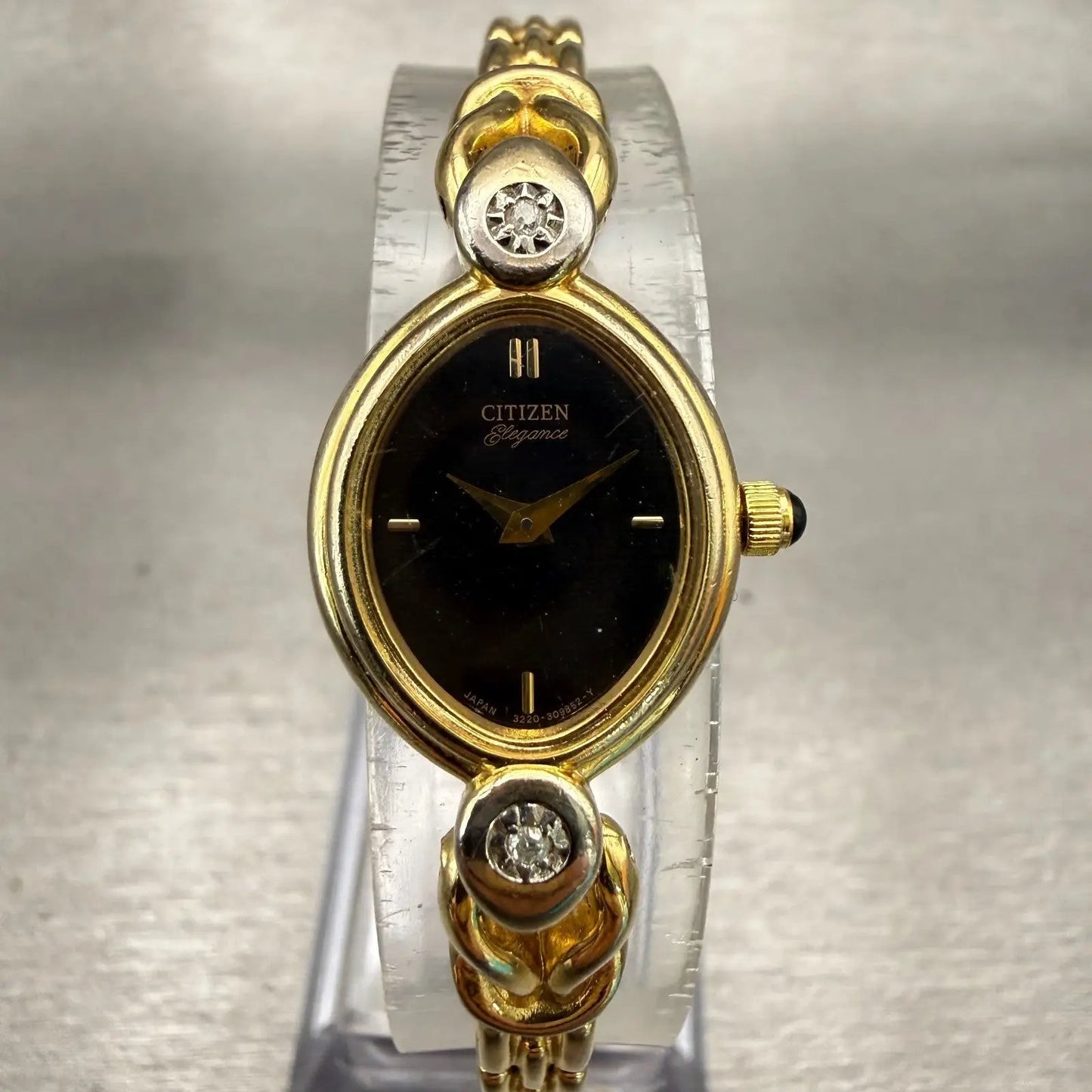 Citizen Elegance Watch Women 16mm Black Dial Gold Tone Oval 3220-326814 New Batt0