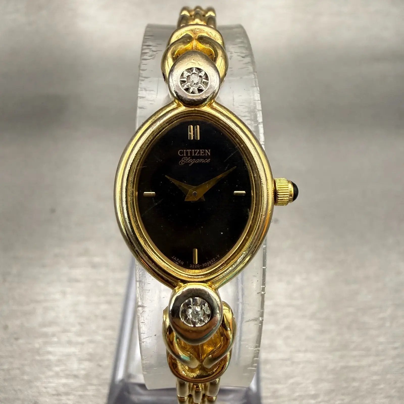 Citizen Elegance Watch Women 16mm Black Dial Gold Tone Oval 3220-326814 New Batt0