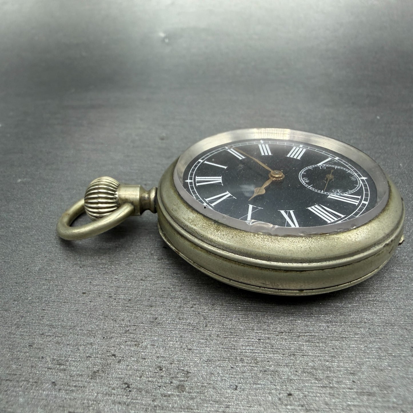Longines Pocket Watch 49mm Black Dial Silver Case Round Manual Wind Runs VTG5