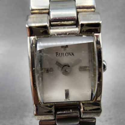 Bulova Tank Watch Women 15mm Silver Dial Silver Tone Rectangle 96L70 New Battery1