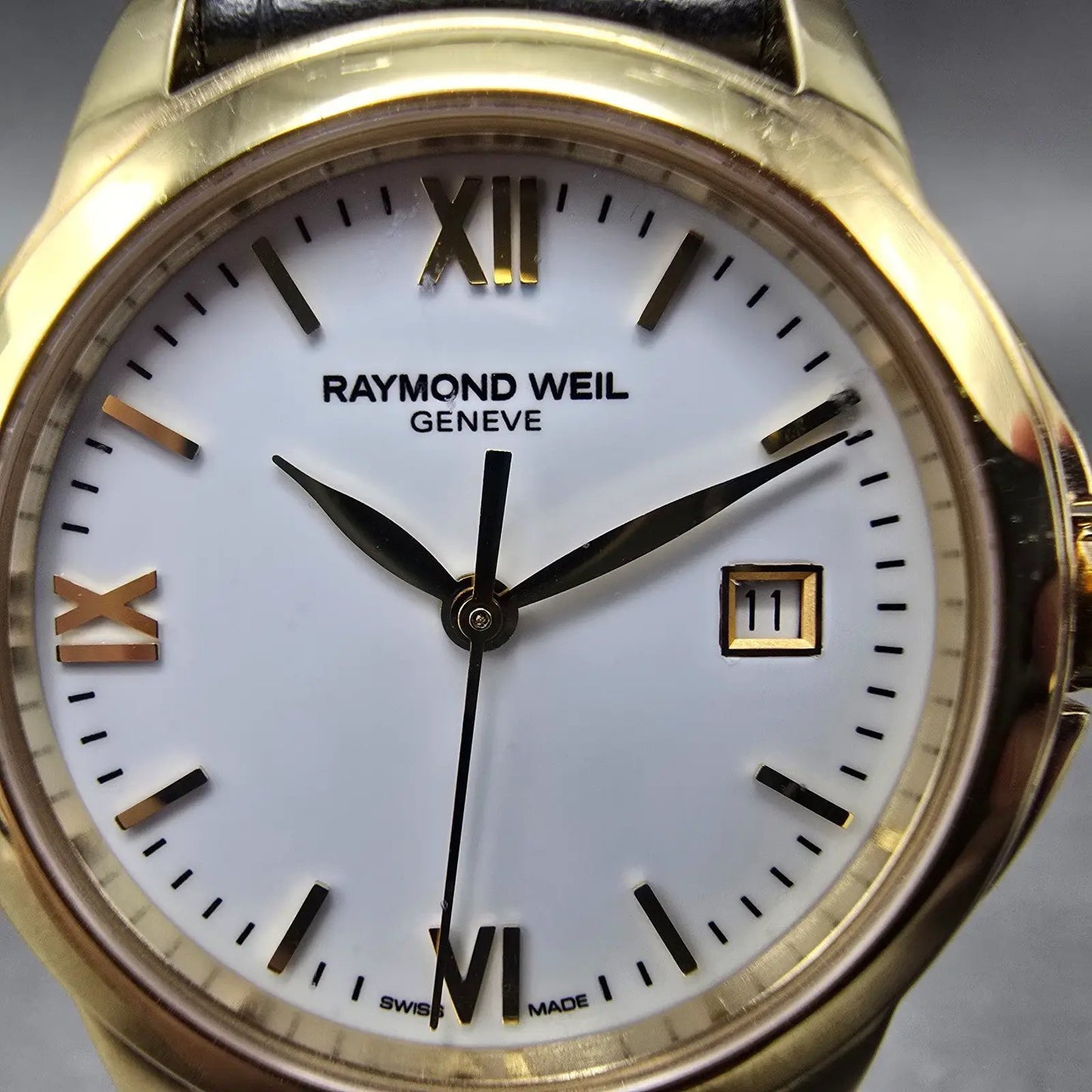 Raymond Weil Watch Women 27mm White Dial Gold Plated Date 5376 New Battery1