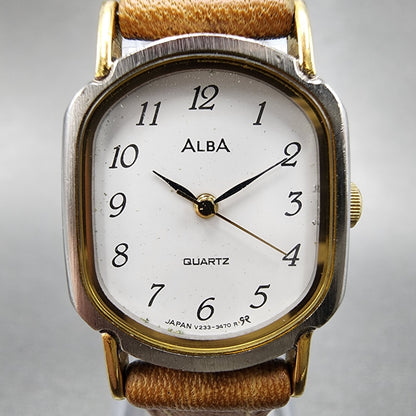 Alba Watch Women 20mm White Dial Two Tone V233-5900 New Battery