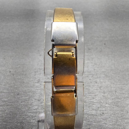 Seiko Watch Women 17mm Silver Dial Gold Tone Rectangle 2P20-5D39 New Battery VTG7