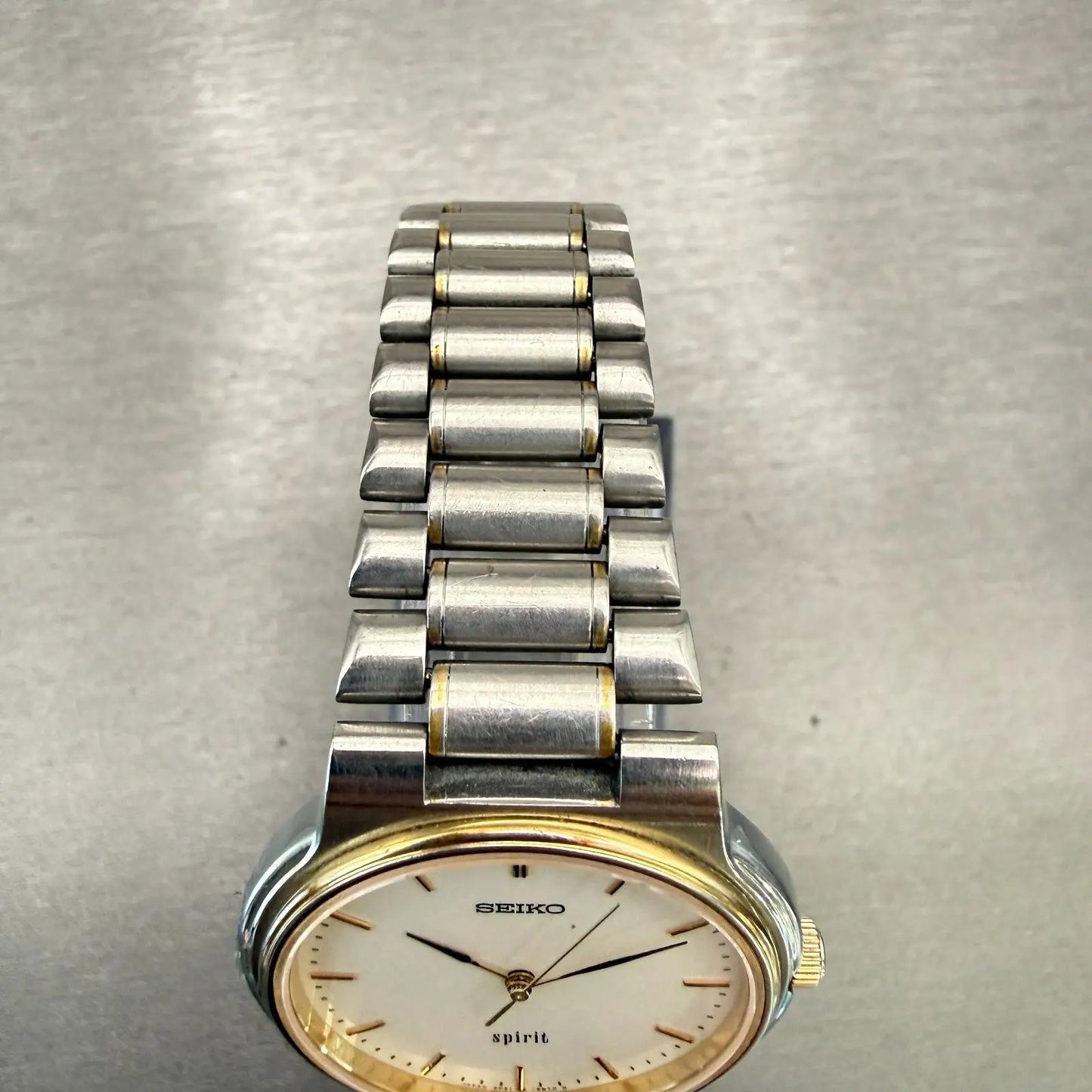 Seiko Spirit Watch Men 34mm White Dial Two Tone Round 5P31-6A50 New Battery VTG4