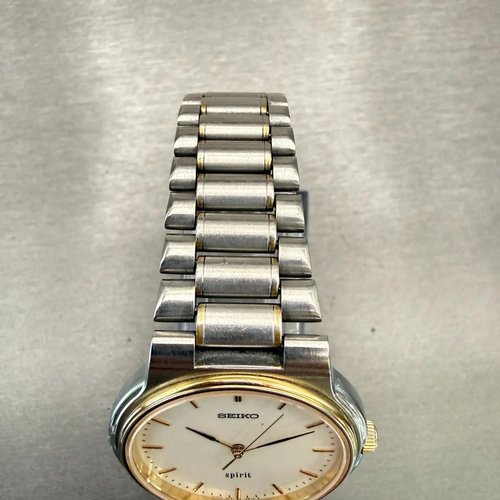 Seiko Spirit Watch Men 34mm White Dial Two Tone Round 5P31-6A50 New Battery VTG4
