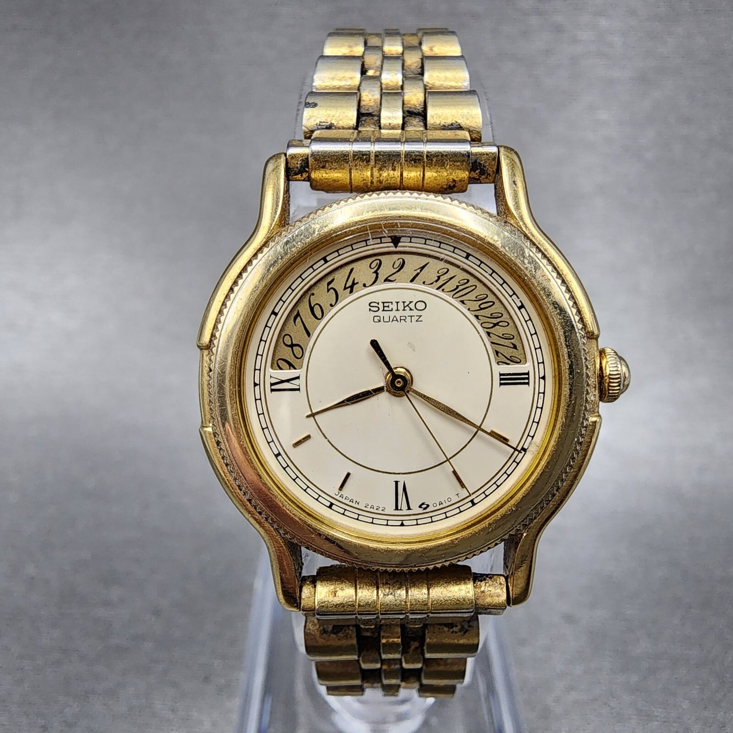 Seiko Watch Women 26mm Cream Dial Gold Tone Round 2A220A10 New Battery0
