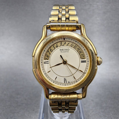 Seiko Watch Women 26mm Cream Dial Gold Tone Round 2A220A10 New Battery0