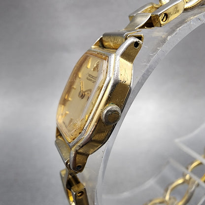 Seiko Watch Women 16mm Champagne Dial Gold Tone Octagon 2C205760 New Battery AB2