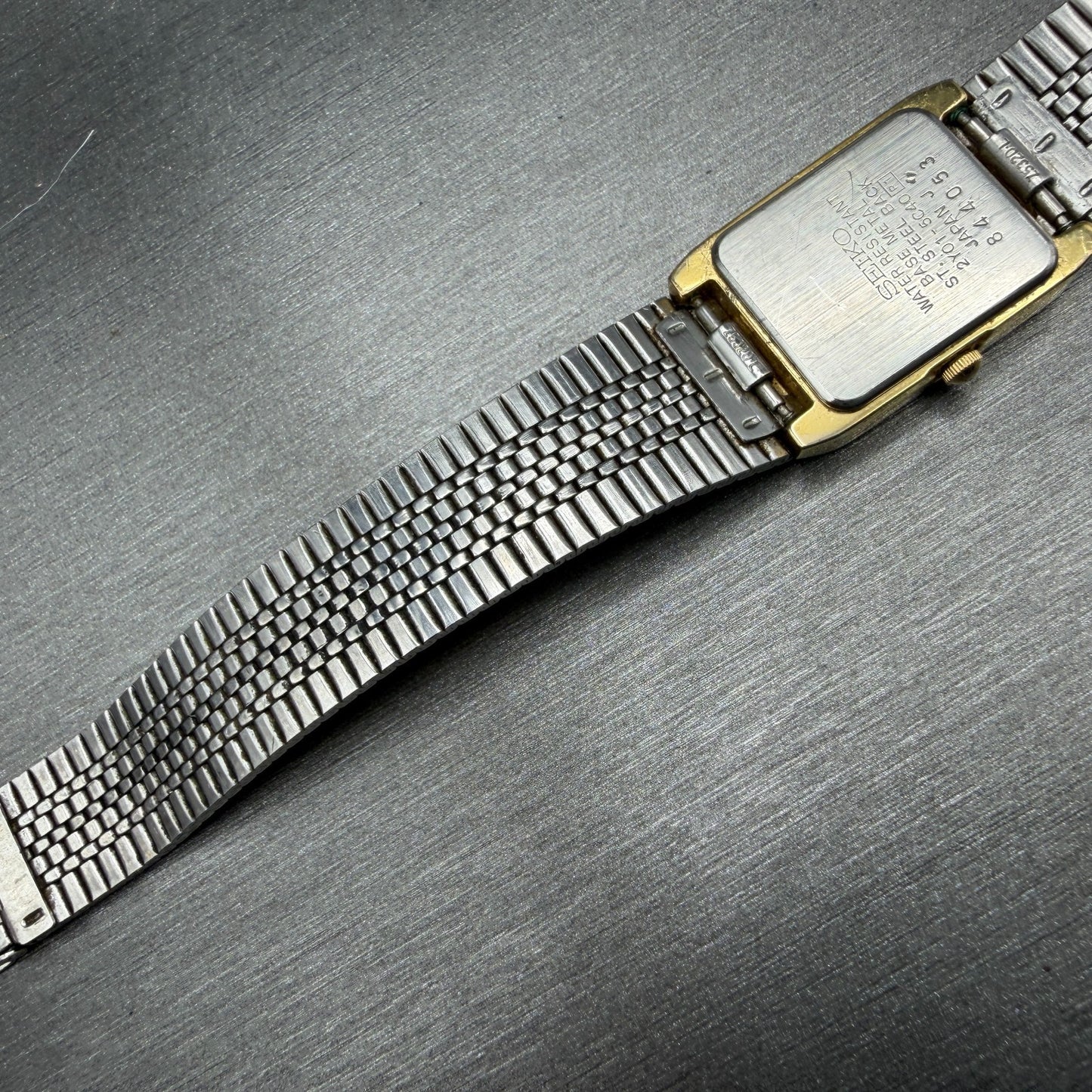 Seiko Galaxy Tank Watch Women 19mm Black Dial Gold Tone PARTS!! 2Y01-5C40 NewBat13