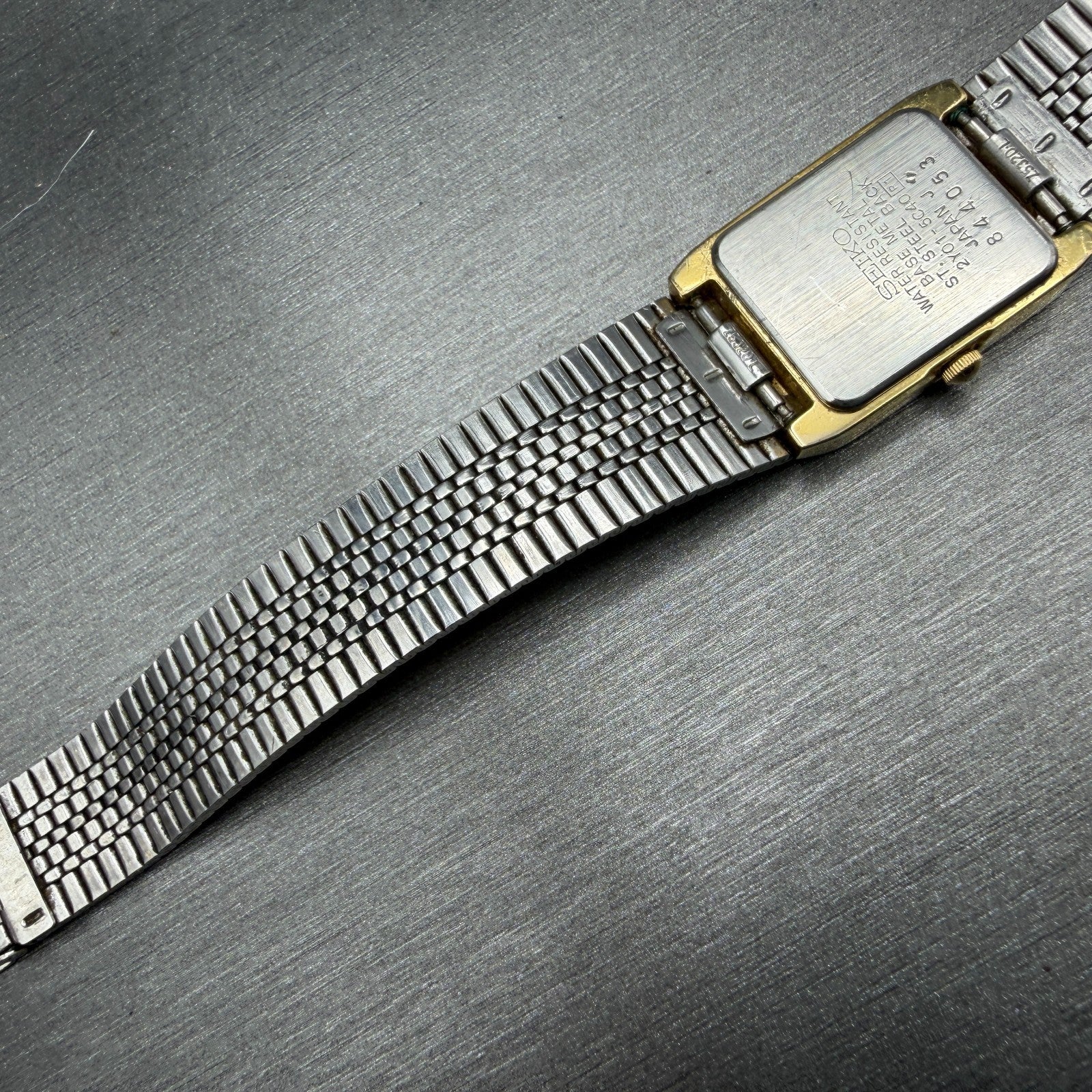 Seiko Galaxy Tank Watch Women 19mm Black Dial Gold Tone PARTS!! 2Y01-5C40 NewBat13