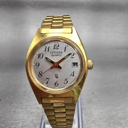 Citizen CQ Watch Women 24mm Silver Dial Gold Tone Date 2010-891252 New Battery0