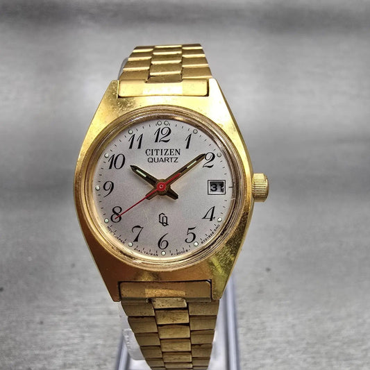 Citizen CQ Watch Women 24mm Silver Dial Gold Tone Date 2010-891252 New Battery0