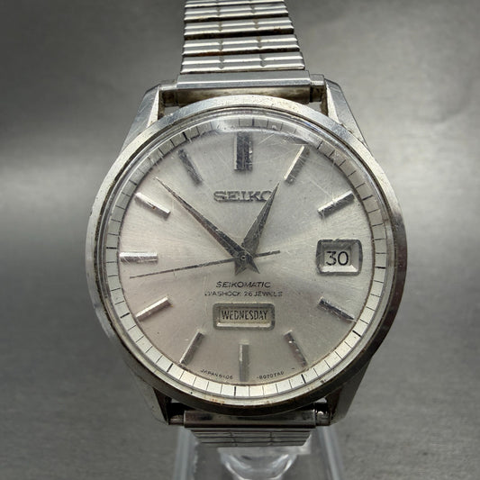 Seiko SeikoMatic Watch Men 36mm Silver Dial Silver Tone Daydate 6206-8040 PARTS0