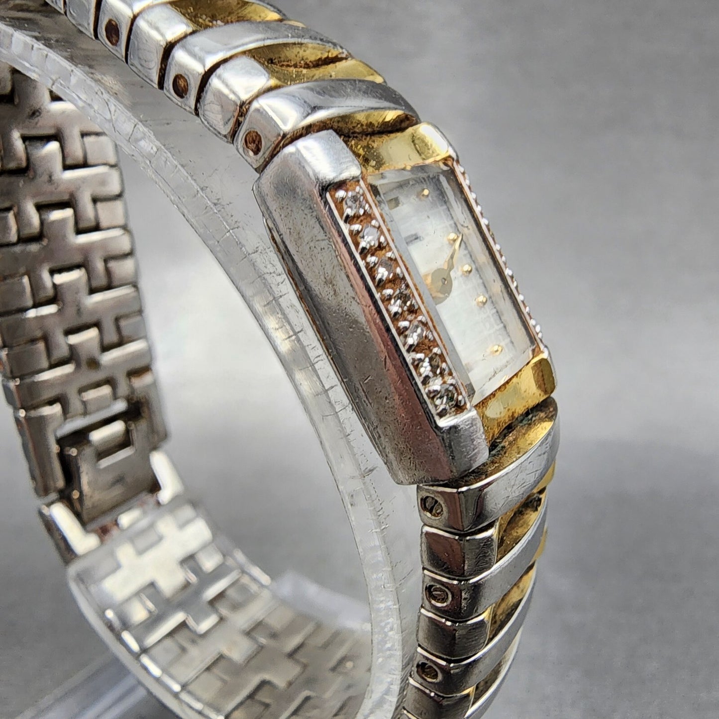 Bulova Tank Watch Women 15mm Silver Dial Two Tone 98F67 New Battery3