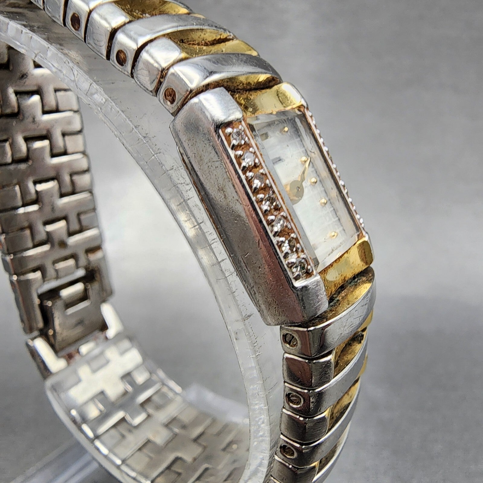 Bulova Tank Watch Women 15mm Silver Dial Two Tone 98F67 New Battery3