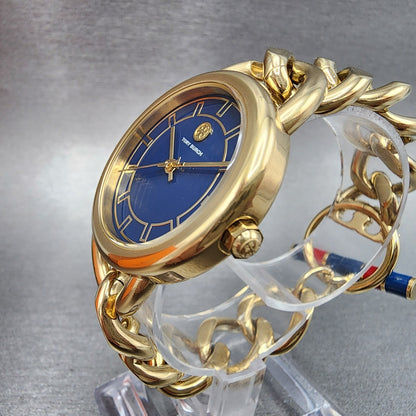 Tory Burch Ravello Watch Women 32mm Blue Dial Gold Tone Round TBW72123