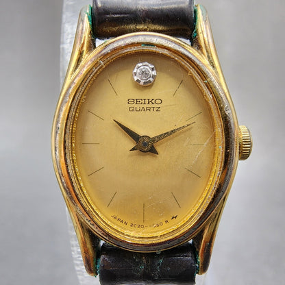 Seiko Watch Women 16mm Champagne Dial Gold Tone 2c206399 New Battery1