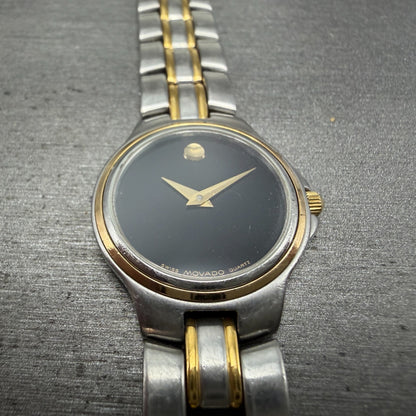 Movado Museum Watch Women 24mm Black Dial Two Tone Round READ!!!! 81-E3-828 Runs2