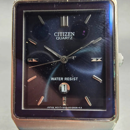 Citizen Watch Men 26mm Blue Dial Silver Tone Date Rectangle 1012-S006767 New Bat1