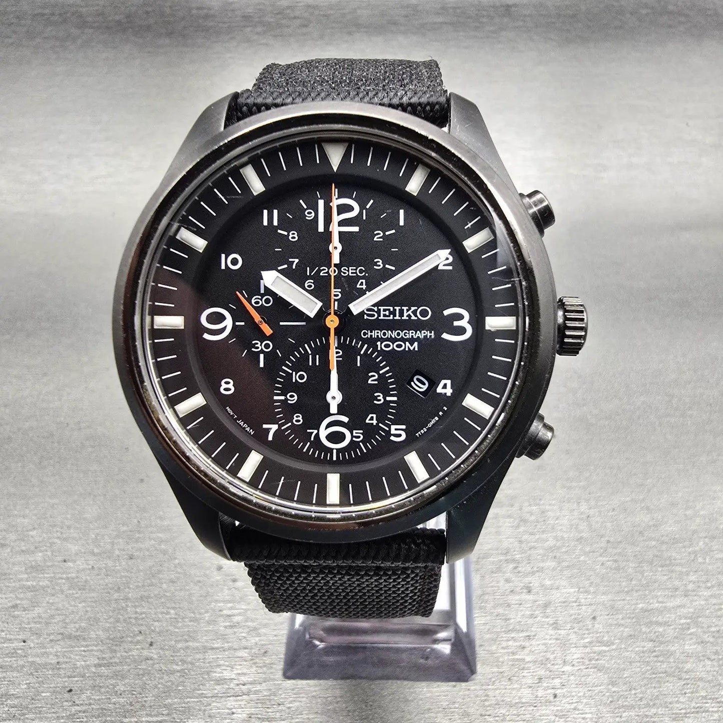 Seiko Chronograph Watch Men 43mm Black Dial Black Tone Date 7T92-0JS0 New Batt0