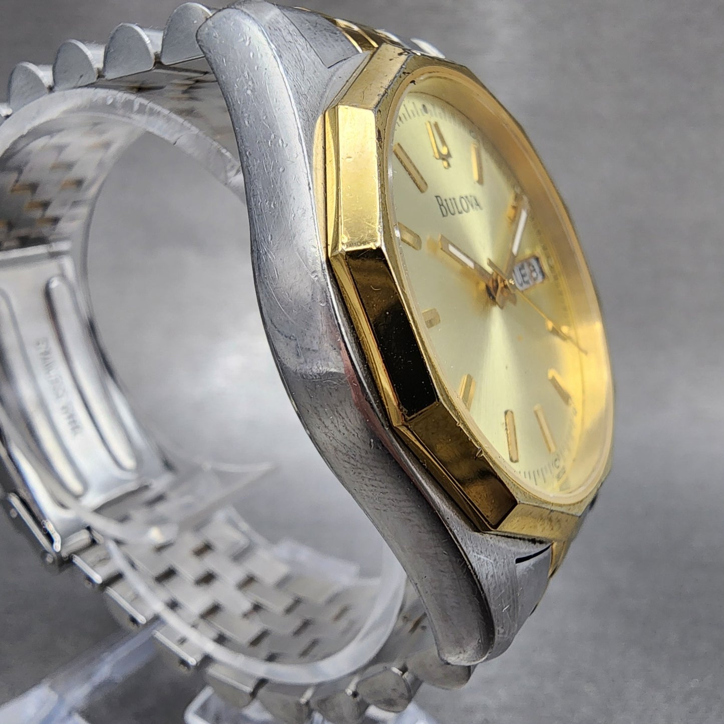 Bulova Watch Men 37mm Champagne Dial Two Tone Daydate 98C002 New Battery3