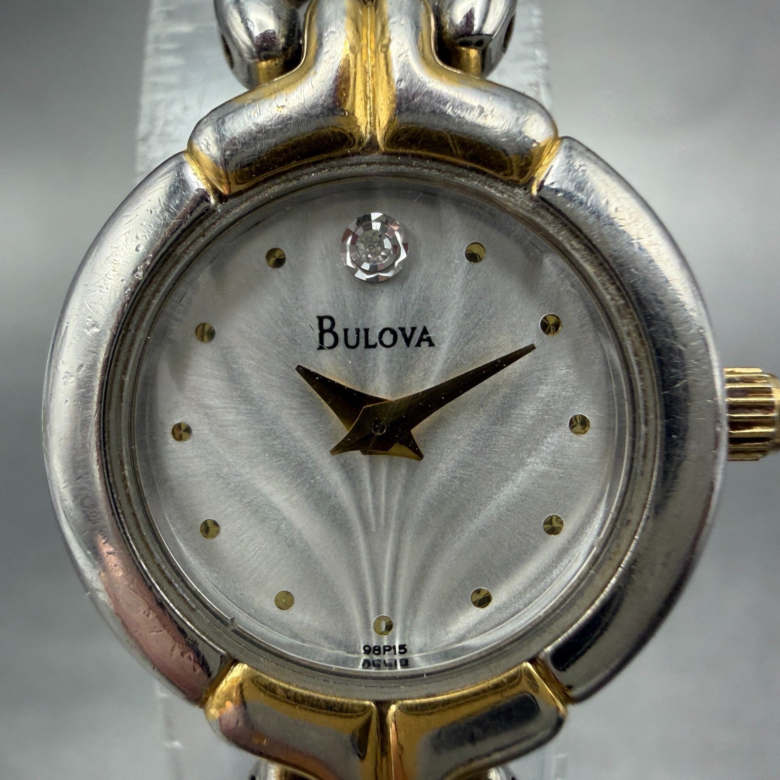 Bulova Watch Women 20mm White Dial Two Tone Round 98P15 New Battery ABC1