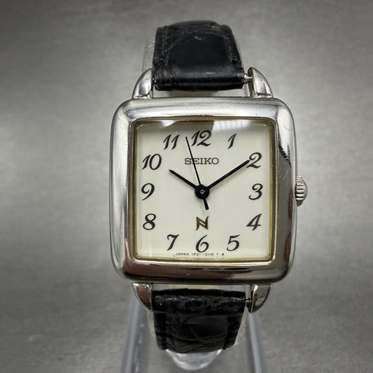 Seiko Noie Watch Women 23mm White Dial Silver Tone Square 1F21-5020 New Battery0